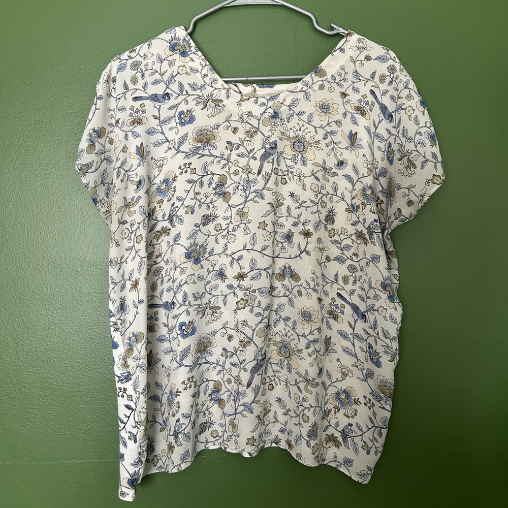 LOFT Blue and Cream Floral Blouse